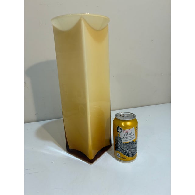 Italian Murano Opaline & Amber Art Glass Vase, Hand Blown, 16” For Sale In Philadelphia - Image 6 of 9