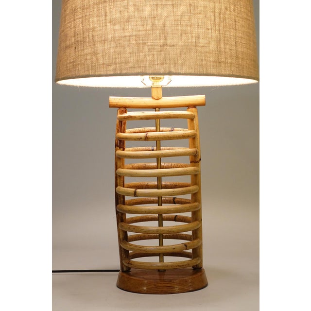 Atomic Modern Franco Albini Rattan Cylinder Ribbed Table Lamp 1950s Italian For Sale In Los Angeles - Image 6 of 11