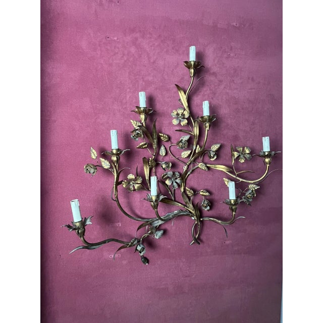 1940s Wrought Iron 8-Light Wall Lamp, 1940s For Sale - Image 5 of 12
