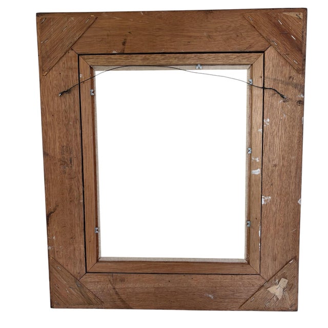 Pair of beautiful navy blue and gilded gold detail Art Deco style hand carved wood frames with a natural linen layered...