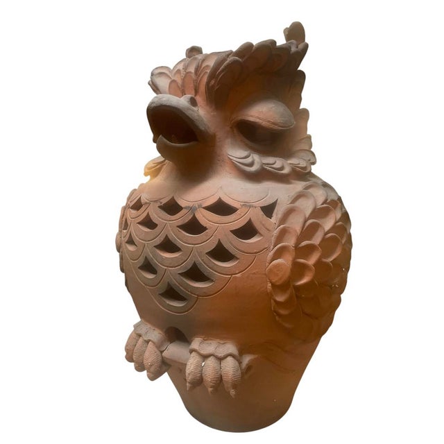 Italian Vintage Italian-Style Terracotta Owl Garden Statue & Lantern For Sale - Image 3 of 12