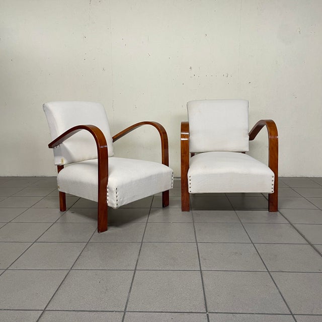 Wood Art Deco Italian Armchairs in Curved Wood, 1930s, Set of 2 For Sale - Image 7 of 15