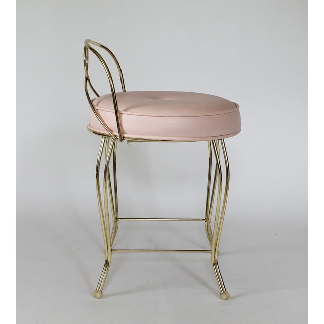 Pink Vintage Pale Pink & Brass Vanity Seat / Stool / Chair For Sale - Image 8 of 16