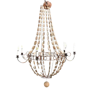 1970s Wood Beaded and Copper Chandelier