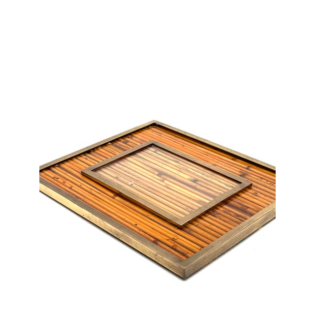 Hollywood Regency Bamboo & Brass Picture Frame, in the Manner of Gabriella Crespi Italy 1970s For Sale - Image 11 of 13