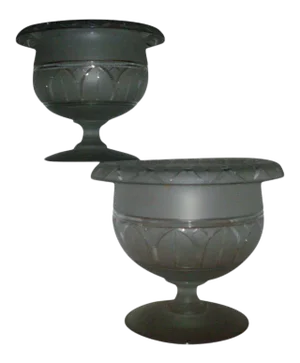 19th Century American Classical Gothic Frosted & Cut Crystal Glass Centerpiece Compotes - A Pair