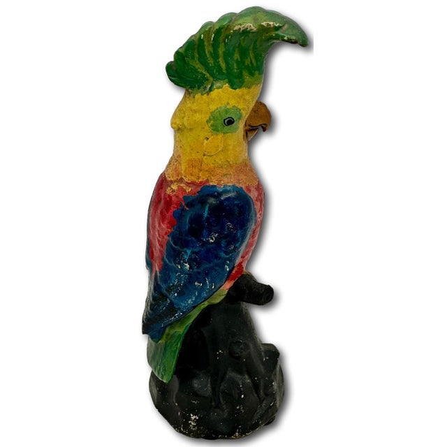 Rare Very Large 14 1/2 Inches Tall Antique American Cast Iron Cockatoo - Parrot Doorstop in Original Paint Circa 1920s For Sale - Image 13 of 18
