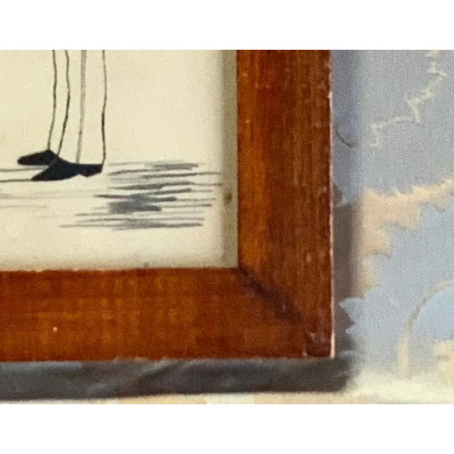 Wood Antique American Matrimonial Double Silhouette Portrait, Cut Paper With Over-Painted Details, Original Birdseye Maple Frame, Early 19th Century For Sale - Image 7 of 9