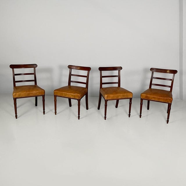 Vintage Italian Chairs in Wood and Brown Leather, 1930s, Set of 4 For Sale - Image 18 of 18