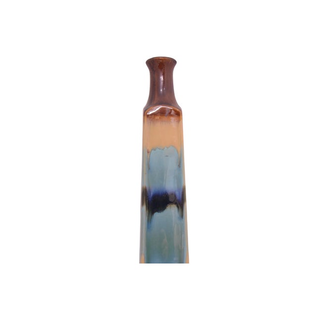 1970s Aqua Drip Glaze 18" Spire Stoneware Vase For Sale - Image 5 of 5