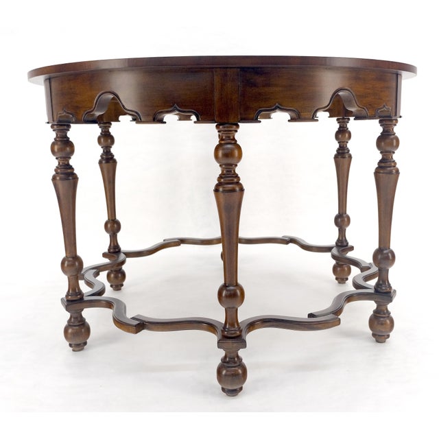 Wood Very Fine Spanish Colonial Figural Stretcher Base Round Banded Center Table MINT For Sale - Image 7 of 13