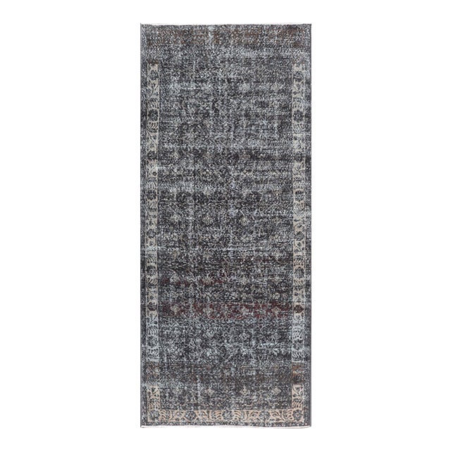 Over Dyed Gallery Oushak With All-Over Floral Design in Charcoal, Cream & Grays For Sale