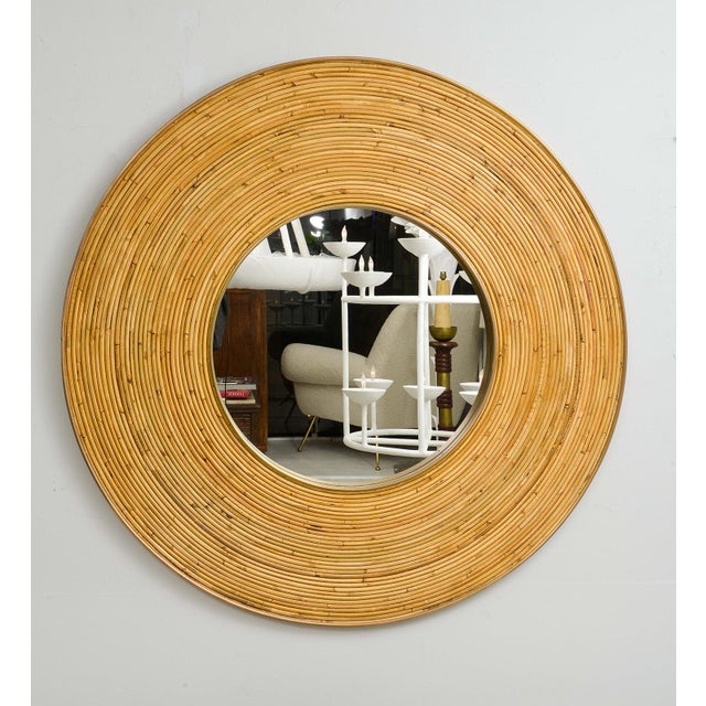 Contemporary Italian Circular Rattan Mirror