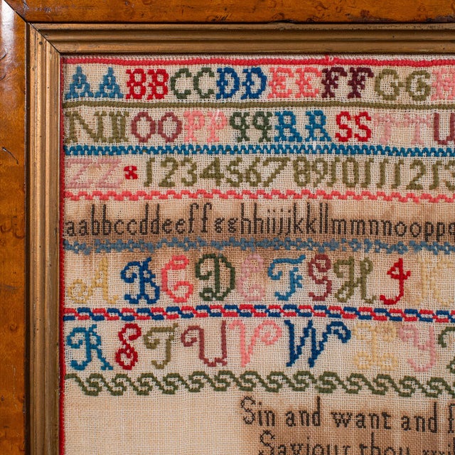 Mid 19th Century Antique Needlepoint Sampler, English, Handmade, Embroidered Panel, Victorian For Sale - Image 5 of 12