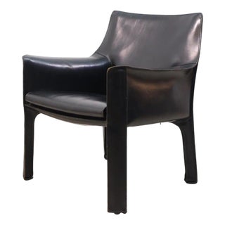 Cab 414 Chairs in Black Stitched Leather attributed to Mario Bellini for Cassina, 1980s For Sale