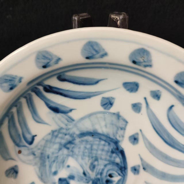 Chinese Ceramic Plate,Blue and White Porcelain Plate Hand Painted Fish Pattern For Sale In Seattle - Image 6 of 11
