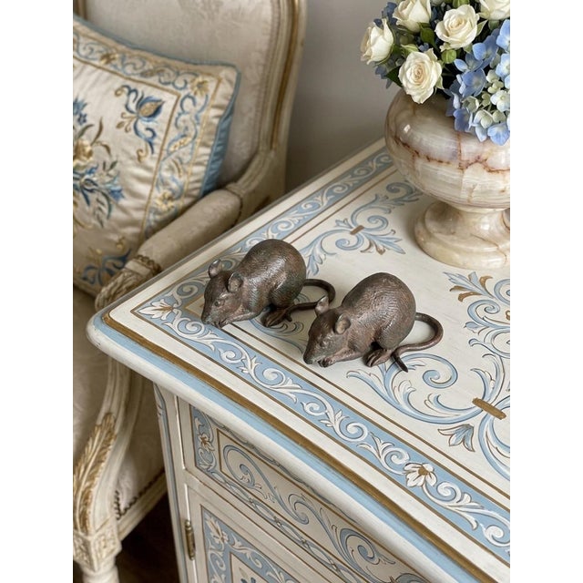Whimsical Pair of Miniature Verdigris Bronze Mice Sculptures - a Pair For Sale - Image 10 of 11