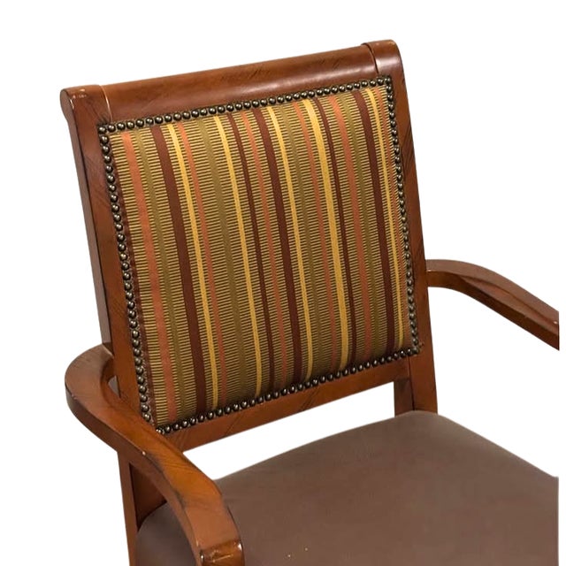Traditional Wood Accent Armchair With Striped Upholstered Back and Nailhead Trim For Sale - Image 4 of 6