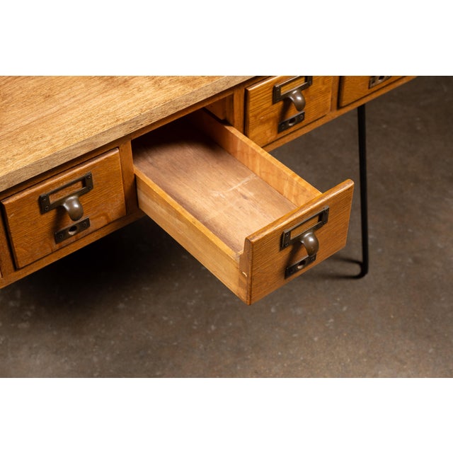 Vintage Oak Card Catalog on Hairpin Legs For Sale - Image 9 of 9