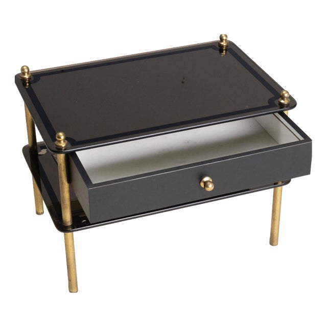 Glass and Brass Side Table with Drawer, 1970s For Sale