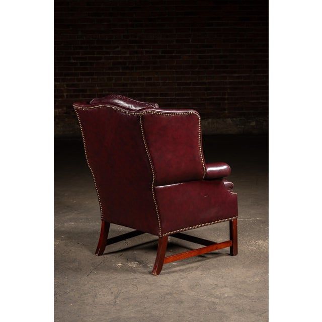 Mid 20th Century Tufted Leather Wingback Chesterfield Armchair With Ottoman in Oxblood For Sale In Chicago - Image 6 of 15