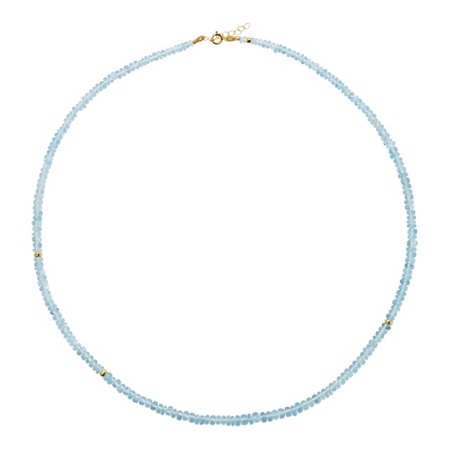 Birthstone March Aquamarine Necklace 18k Gold For Sale