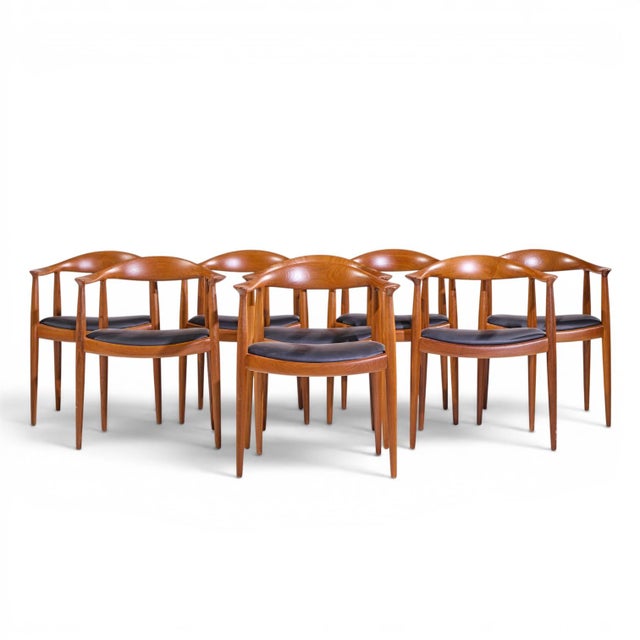 Hans Wegner for Johannes Hansen Mid Century Danish Teak The Chair - Set of 8 Each chair measures: 24.75 wide x 20.5 deep x...