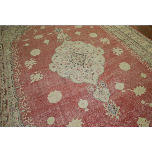 1930s Zabihi Collection Soft Red Ivory Turkish Oushak Oversize Rug - 10'5" x 15'2" For Sale In New York - Image 6 of 6