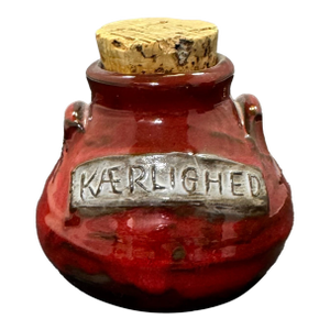 VTG Frelica Danmark Red Studio Pottery Kærlighed (Love) Jar & Cork Danish MCM