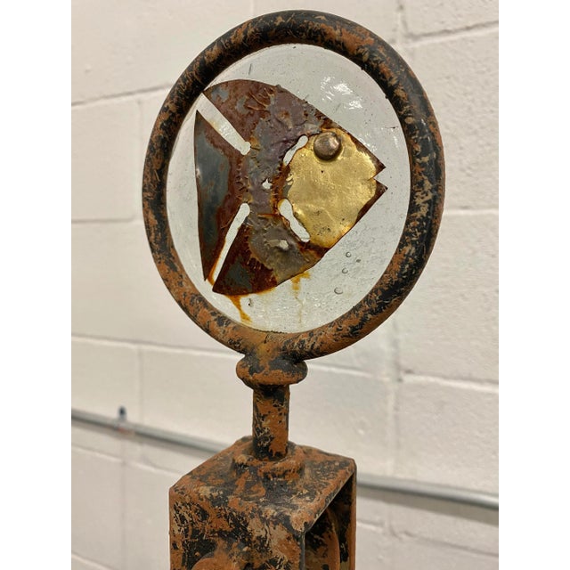 1980s Sculptural Rustic Concrete + Steel Andirons, a Pair (Mexico) For Sale - Image 5 of 13