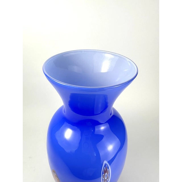 Make a striking statement with this beautiful **Vintage Murano Style Blue Millefiori Italian Art Glass Large Vase**....