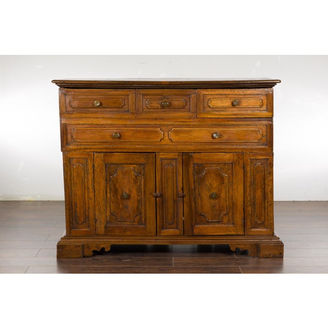 18th Century Italian 18th Century Walnut Credenza with Four Drawers, Two Doors, Bracket Feet For Sale - Image 5 of 12