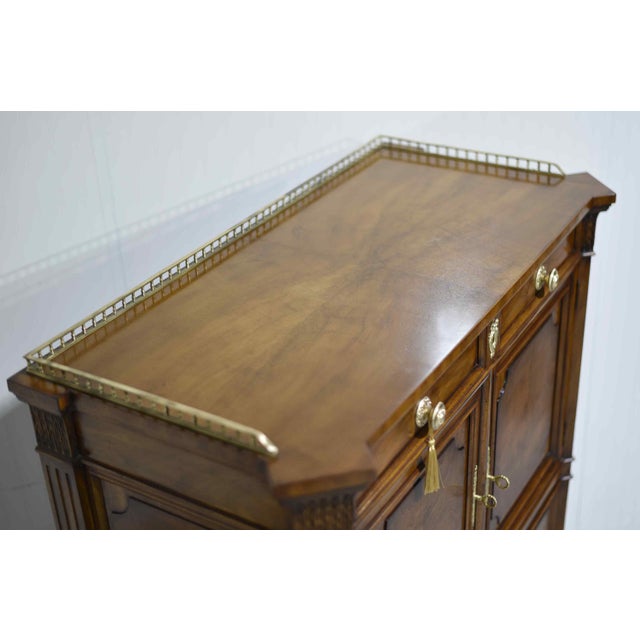 Mid Century French Regency Burled Walnut 9-Drawer Highboy With Brass Hardware by Karges Indiana For Sale - Image 14 of 16