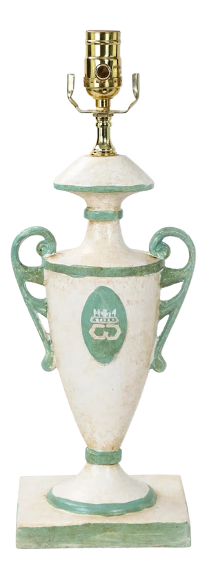 Vintage Urn Lamp in White With Green Cypher of Dutches & Duke of Windsor