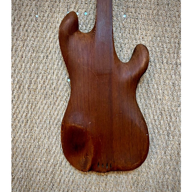 Mid-Century Modern 1970s Solid Teak Hand Carved Bass Guitar Sculpture For Sale - Image 3 of 10