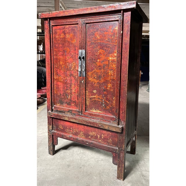 Chinese Vintage Rustic Chinese Painted Cabinet For Sale - Image 3 of 10