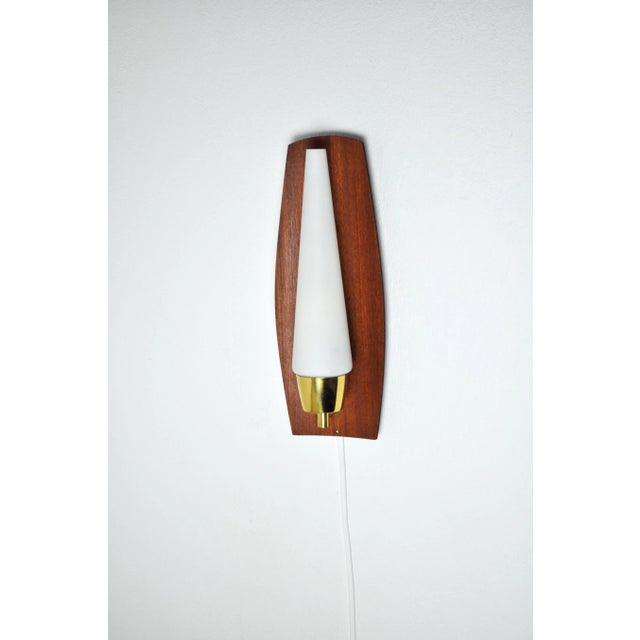 Scandinavian Modern Wall Light in Teak Brass and Opaline Glass, 1960s For Sale - Image 3 of 11