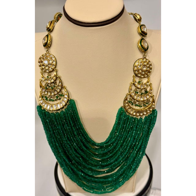 Mughal Magnificent Traditional Emerald Beads & Rose Cut Diamond Vintage Necklace For Sale - Image 17 of 18
