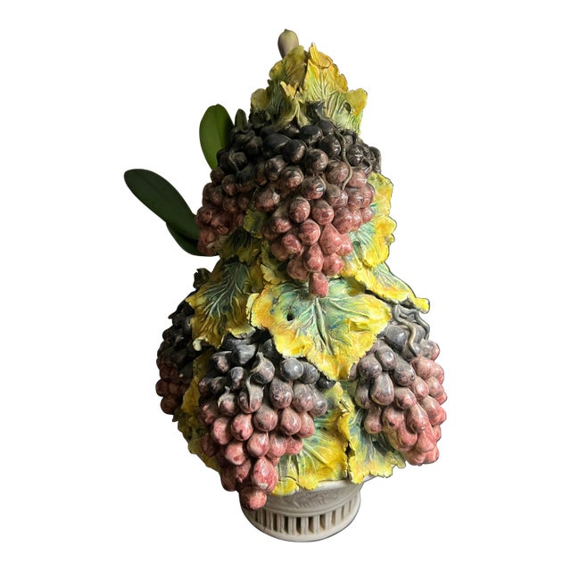 1970s Handcrafted Italian Capodimonte Style Porcelain Grape Harvest Sculpture For Sale