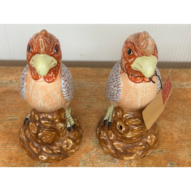 Salmon Hand Painted Porcelain Parrots, Set of Two For Sale - Image 8 of 12
