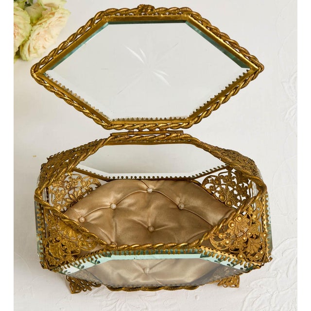 Ornate Antique Paneled Glass Jewelry Box For Sale - Image 4 of 7