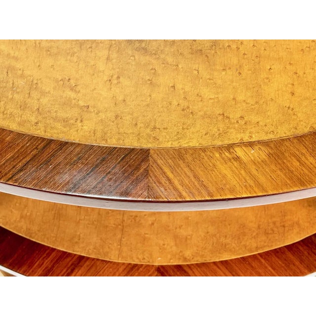 Vintage Burl Wood and Brass Oval Three-Tier Rolling Bar Cart or Serving Table For Sale - Image 9 of 13