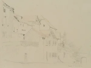 H. Christiansen, Houses on the Slope in Bad Wimpfen, 1922, Pencil