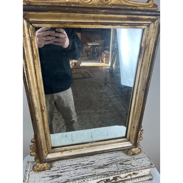 Gold Antique French Empire Gilt Wood Vanity or Table Mirror C. Mid 19th Century For Sale - Image 8 of 12