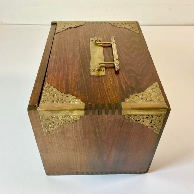 Late 19th C. Antique Chinese Boho Chic Chinoiserie Mahjong Game Set, Walnut & Brass Box For Sale - Image 16 of 18