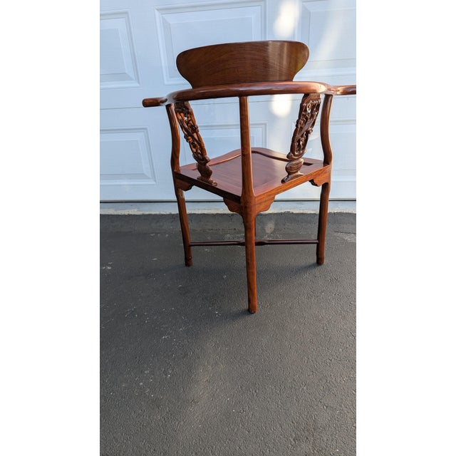 1960s 1960s Hand-Carved Rosewood Horseshoe Corner Chair For Sale - Image 5 of 8