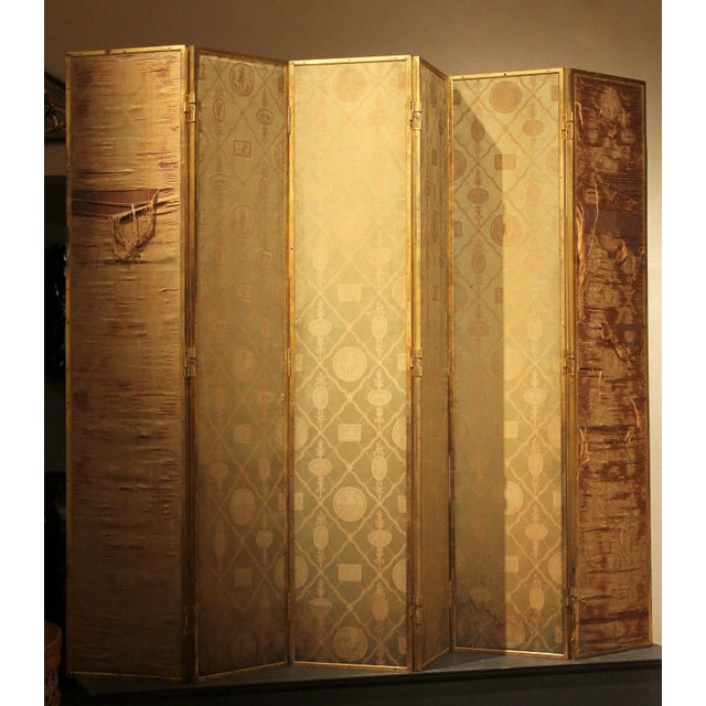 19th Century Italian Six-Panel Painted Wood Folding Screen in Gilt Bronze Frame For Sale - Image 15 of 16