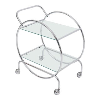 Mid 20th Century Wolfgang Hoffman Circular Shape Glass Top Bauhaus Serving Cart For Sale