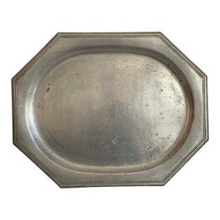 Vintage Oversize Pewter Octagonal Tray For Sale