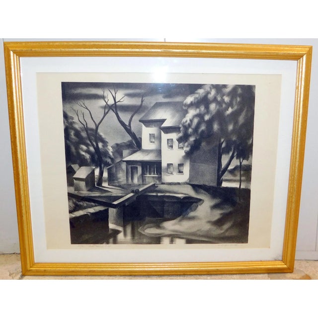Printmaking Materials 1940s "Lock House #64" G. Ralph Smith Lithograph, Framed For Sale - Image 7 of 9